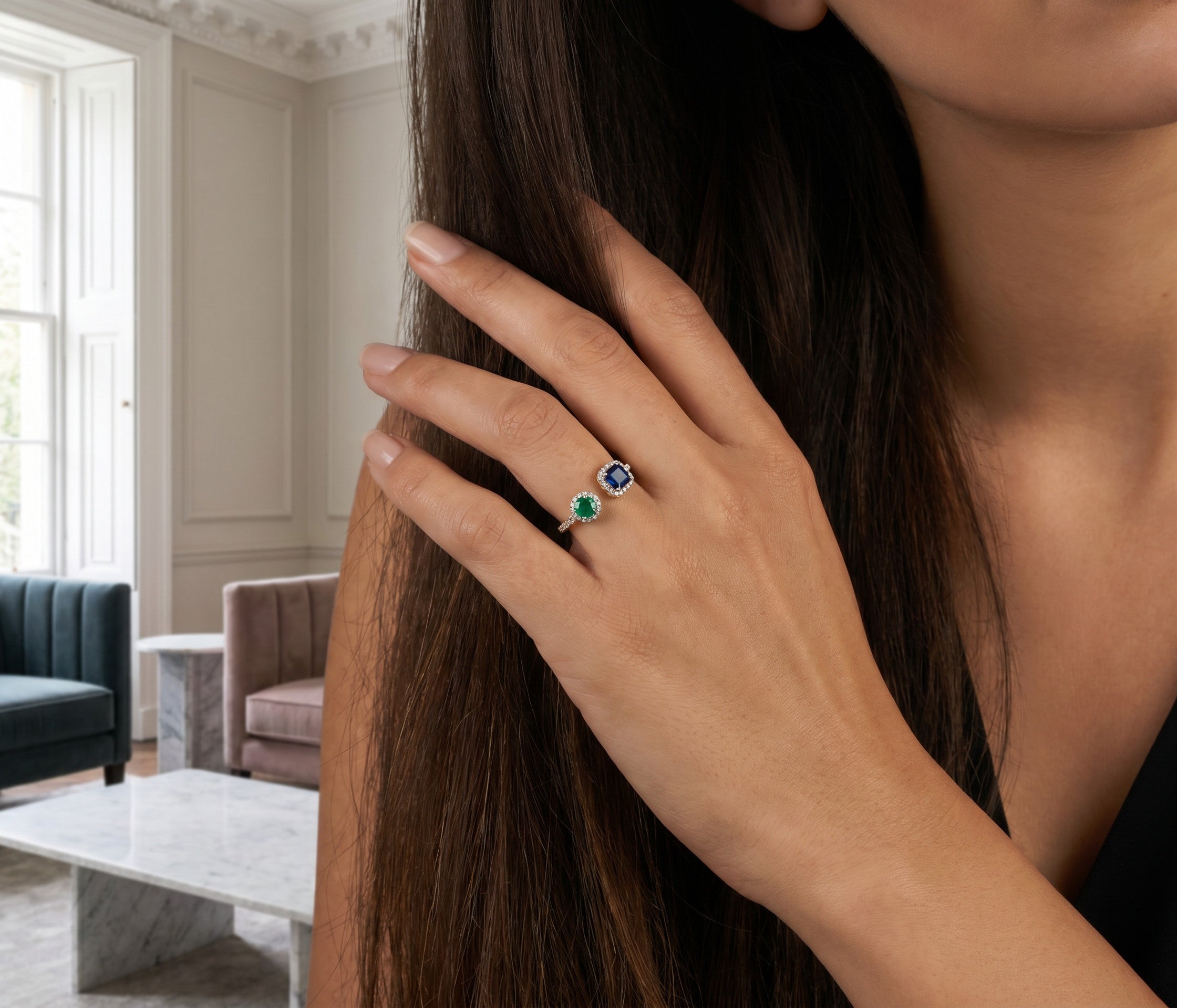 The Emerald & Sapphire Open Ring