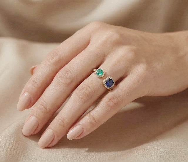 The Emerald & Sapphire Open Ring