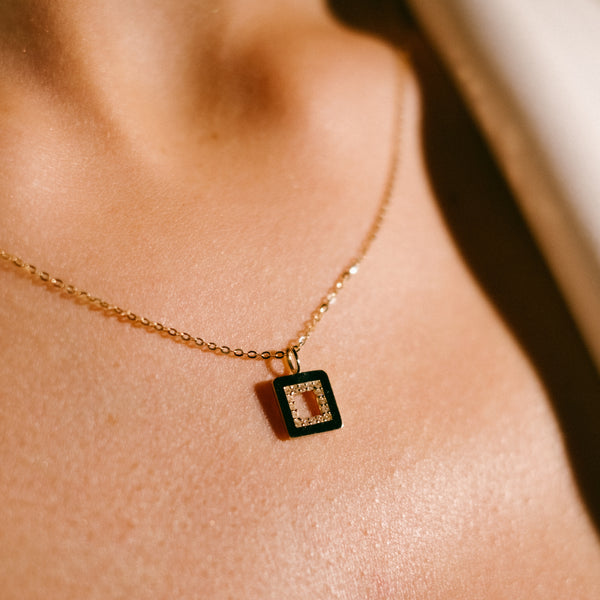Solid 9ct Gold Square with Stones Pendant