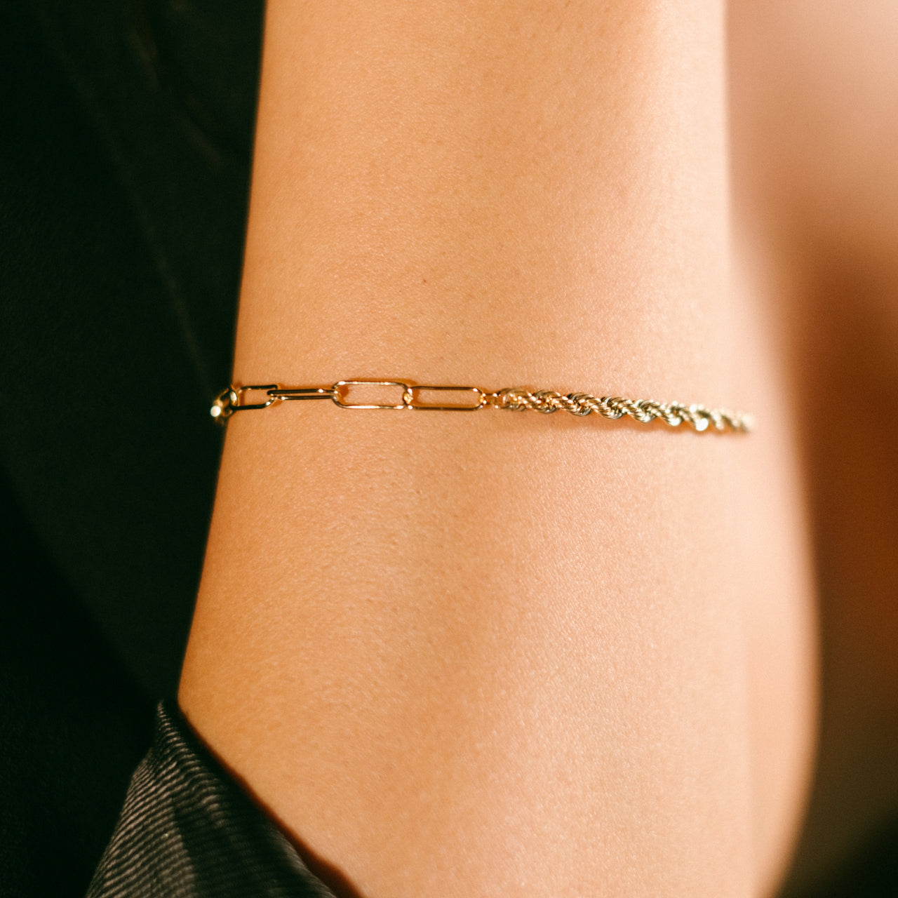 Solid 9ct Gold Demi Rope & Paperclip Chain Bracelet