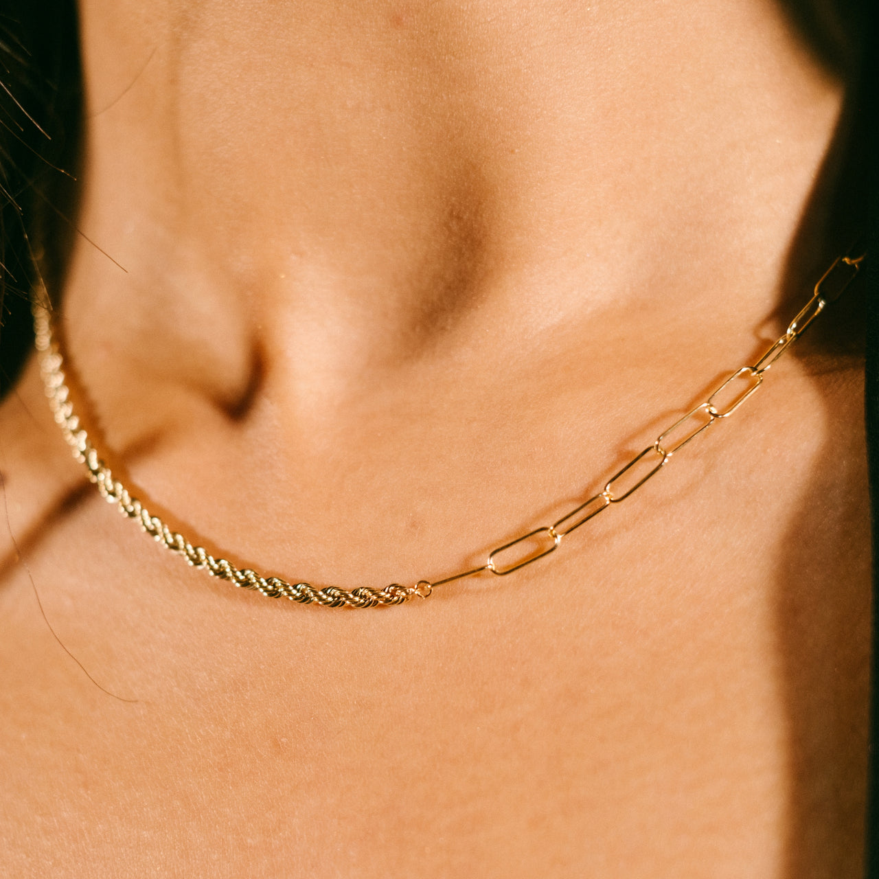 Solid 9ct Gold Demi Rope & Paperclip Chain Necklace